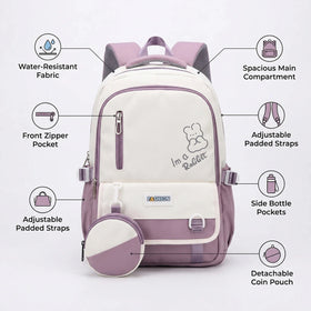 Kids Purple Rabbit Print Multi-Pocket School Backpack Trending Accessories