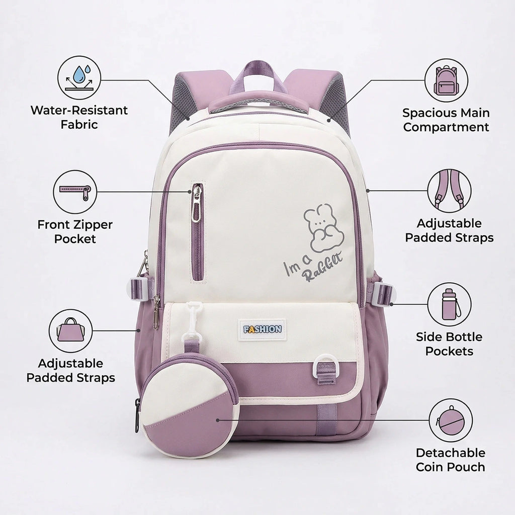 Kids Purple Rabbit Print Multi-Pocket School Backpack Trending Accessories