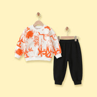 Boys Orange Abstract Printed Sweatshirt With Joggers Sets Sets Orange 1-2 Y