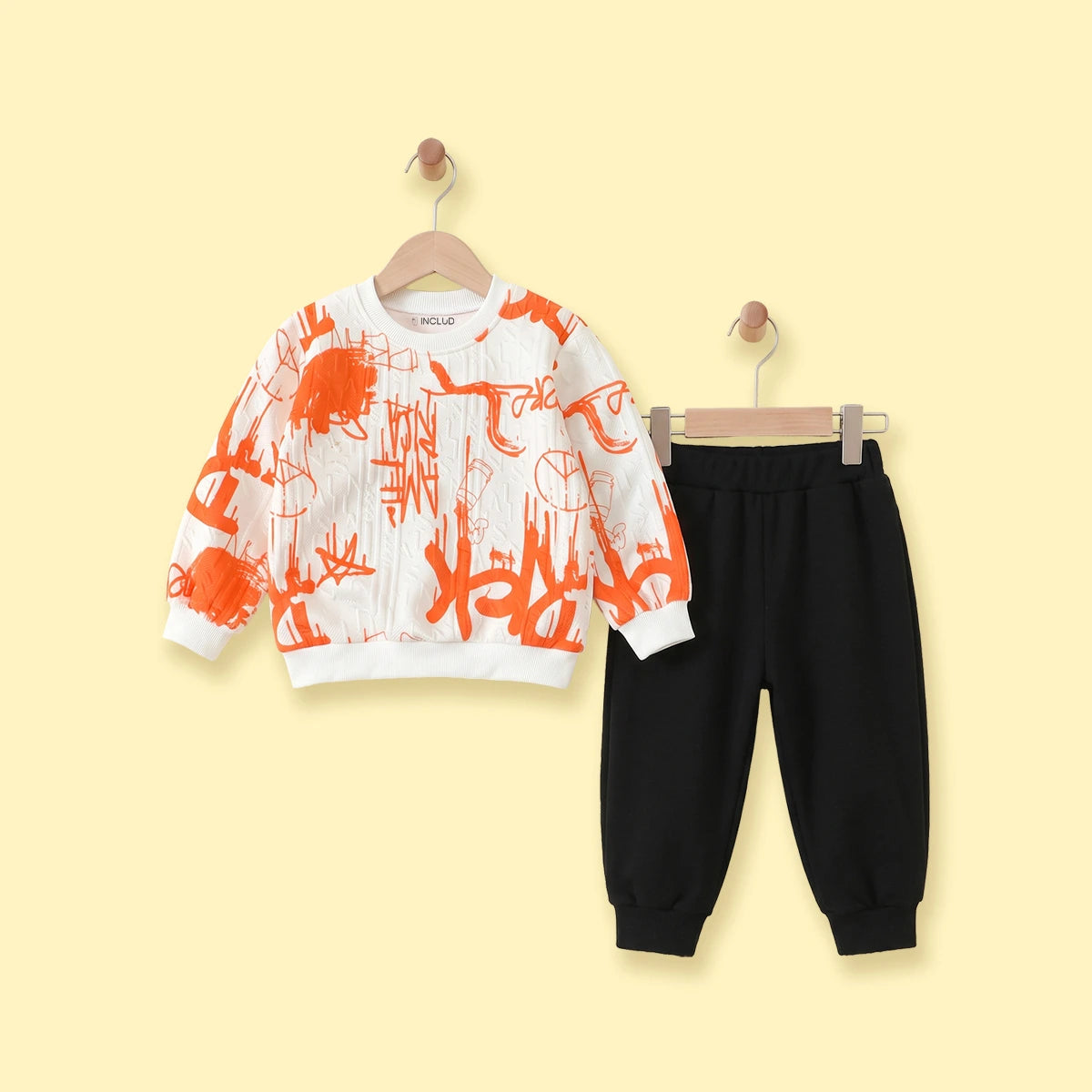 Boys Orange Abstract Printed Sweatshirt With Joggers Sets Sets Orange 1-2 Y