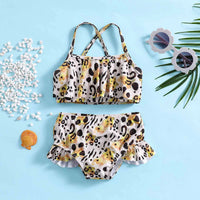 Girls Yellow Leopard Print Top With Briefs Swimwear Sets Sets Yellow 1-2 Y