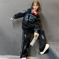 Girls Black Typographic Printed Sweatshirt With Wide Leg Pant Sets Sets Black 5-6 Y