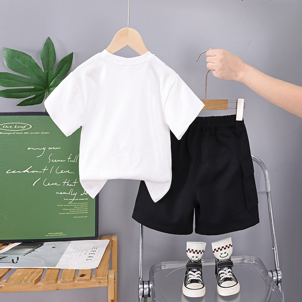 Boys Dinosaur Printed White T-Shirt With Shorts Set 2 pc. Sets
