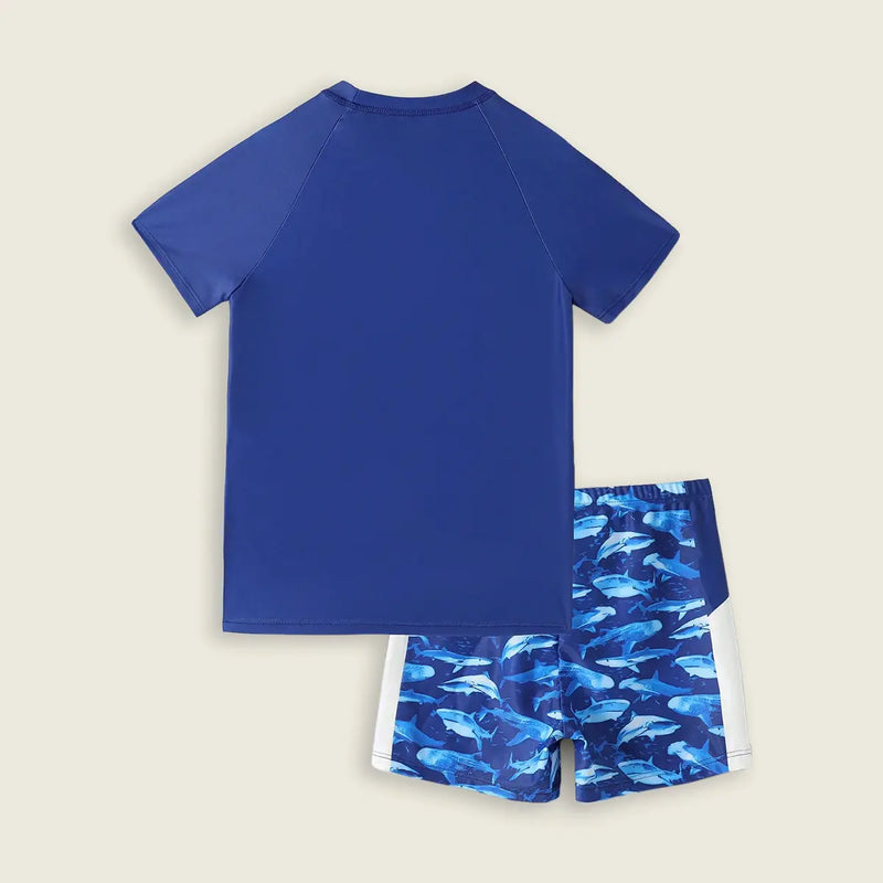 Boys Blue Fish Printed Short Sleeves T-Shirt & Shorts Swimsuit Sets Sets
