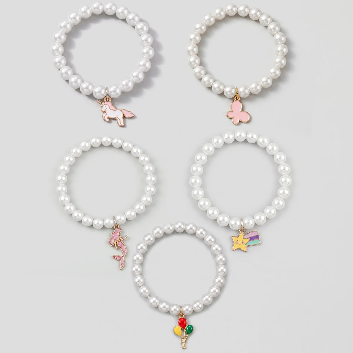 Pack Of 5 Girls Multicolour Pearl Balloon and Butterfly Bracelet Sets Bracelet Multicolor Onesize