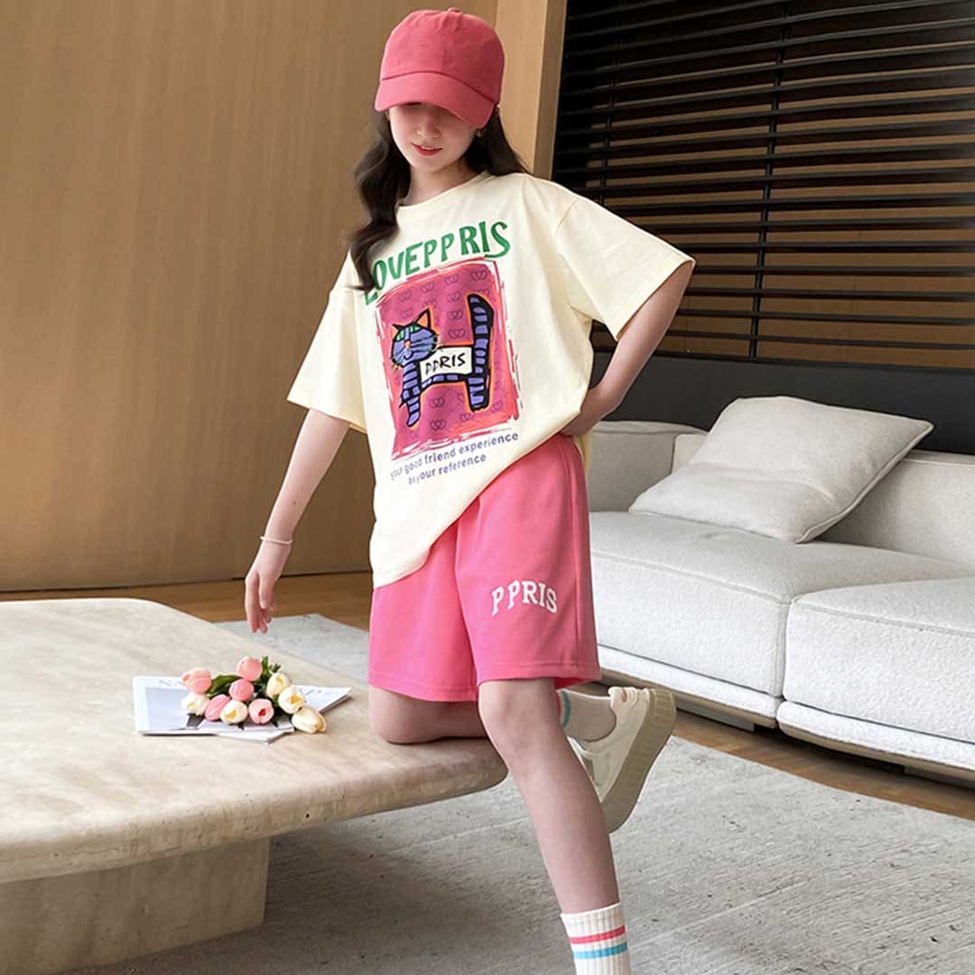 Girls Graphic Print T-Shirt With Shorts Set Sets   