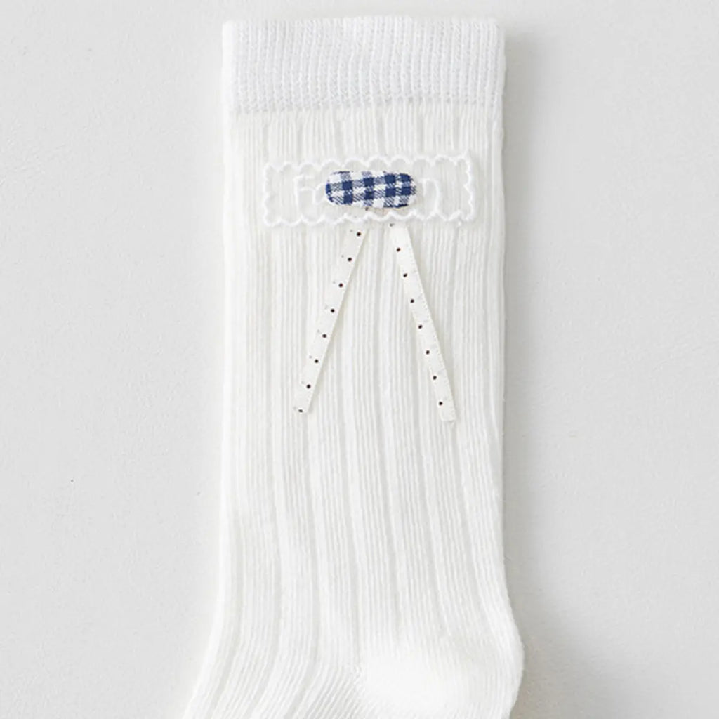 Pack of 5 Girls White Gingham Applique Calf Length Socks Socks