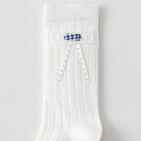Pack of 5 Girls White Gingham Applique Calf Length Socks Socks