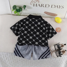 Boys Black Lion Printed Short Sleeve Polo T-Shirt With Denim Shorts Sets 2 pc. Sets