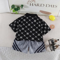 Boys Black Lion Printed Short Sleeve Polo T-Shirt With Denim Shorts Sets 2 pc. Sets