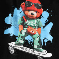Boys Black Graphics Short Sleeves T-Shirt With Denim Pants Set Sets