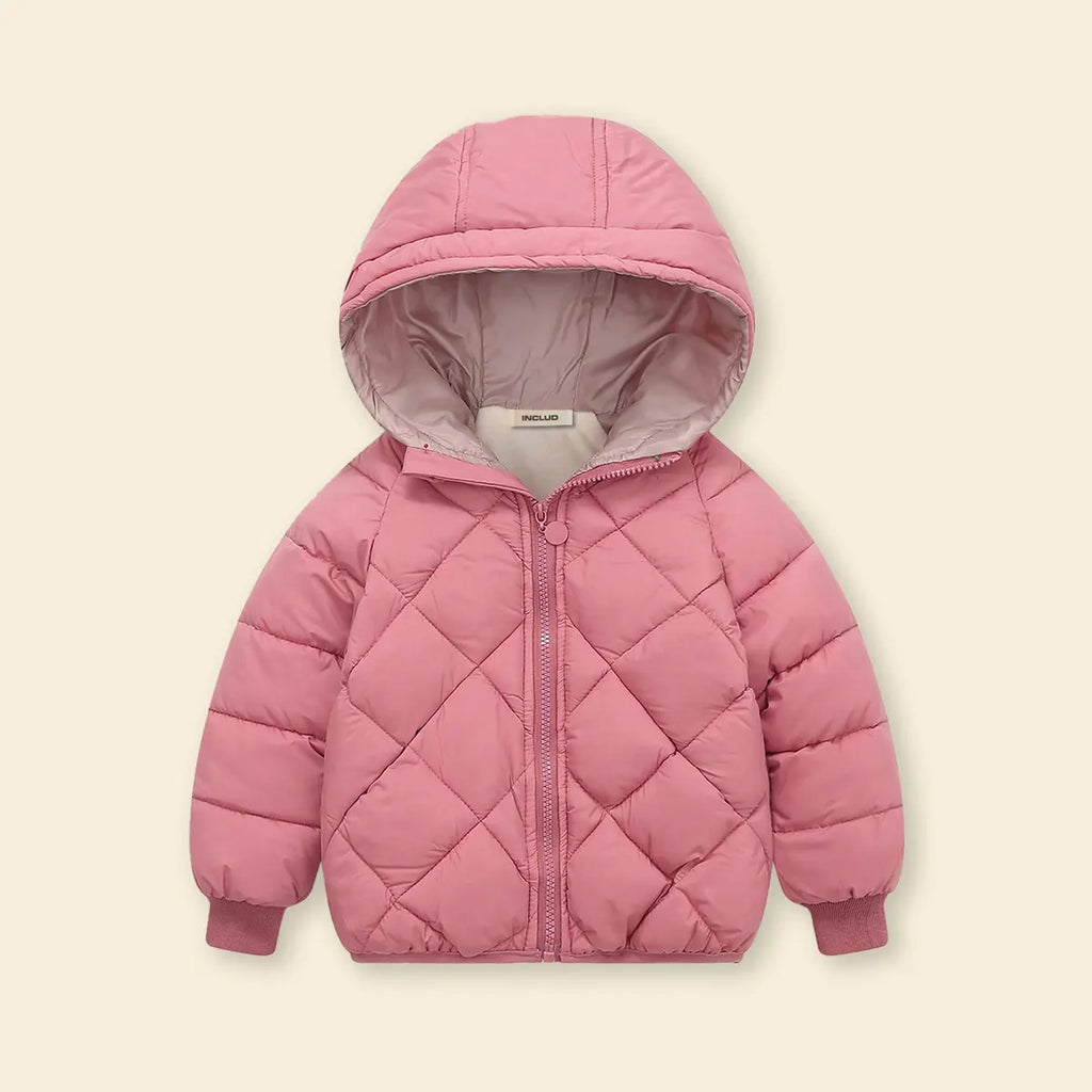 Boys Pink Hooded Zip-up Puffer Jacket With Long Sleeves Coats & Jackets Pink 3-4 Y