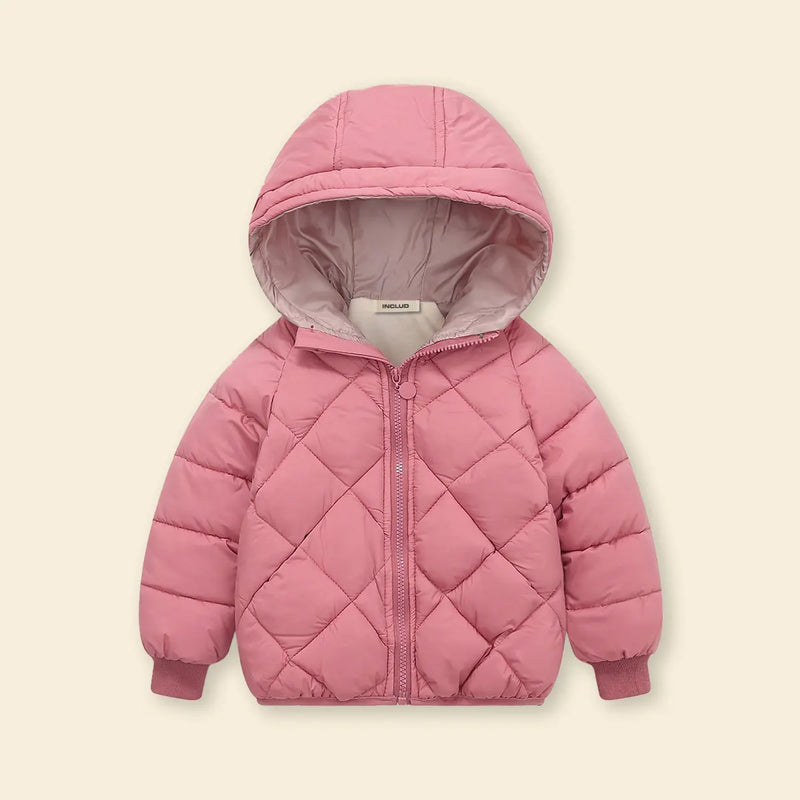 Boys Pink Hooded Zip-up Puffer Jacket With Long Sleeves Coats & Jackets Pink 3-4 Y