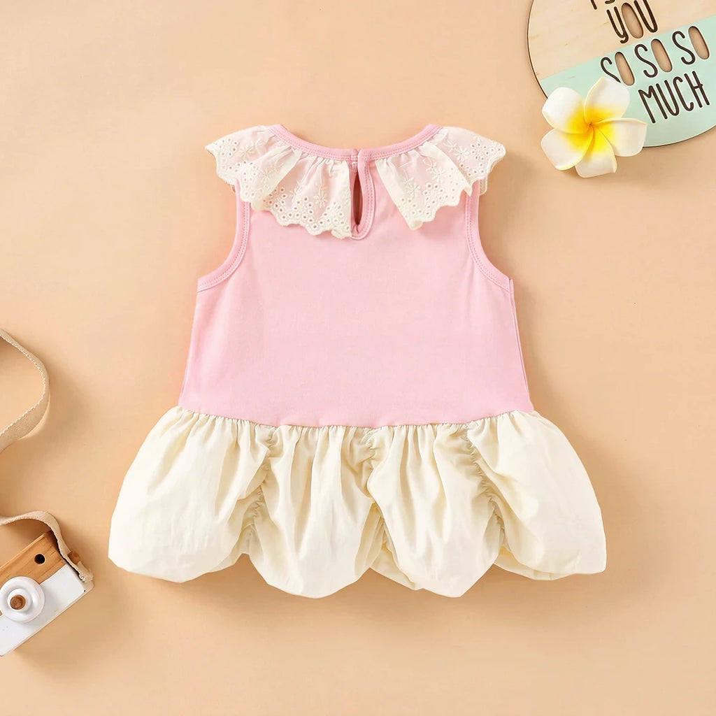 Girls Pink Sleeveless Bubble Hem Dress With Bow Details Casual Dresses