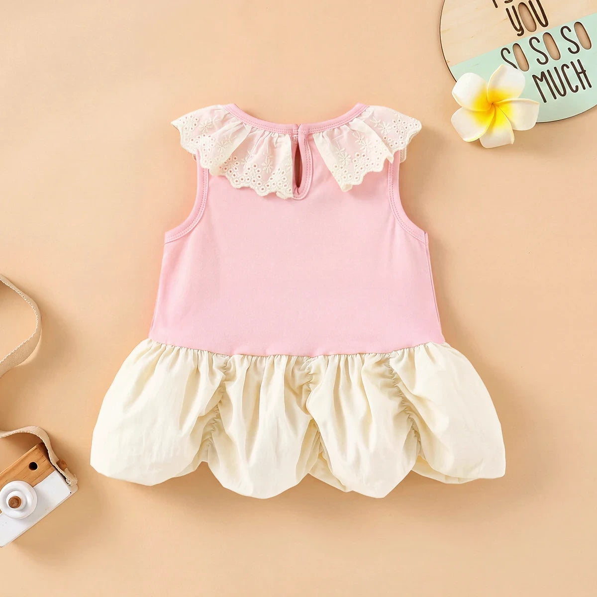 Girls Pink Sleeveless Bubble Hem Dress With Bow Details Casual Dresses