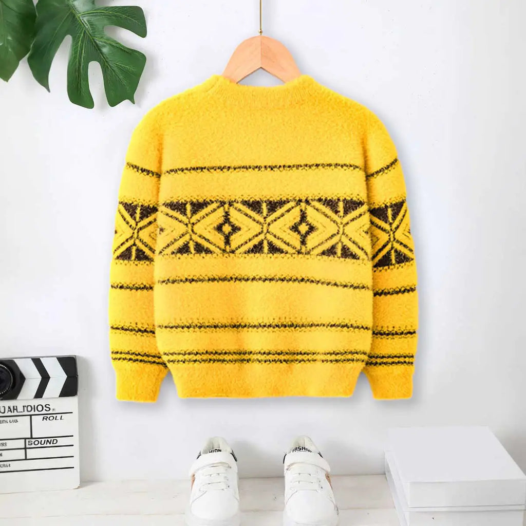 Boys Yellow Self-Design Regular Sweater Sweaters & Cardigans