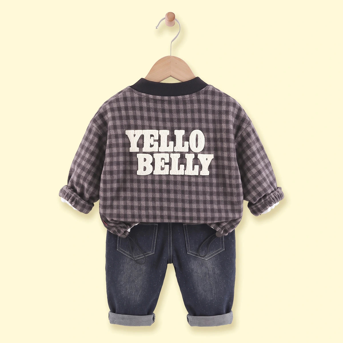 Boys Grey Checked Jacket With T-Shirt And Denim Pants Sets 3 pc. Sets