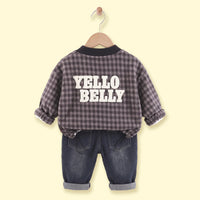 Boys Grey Checked Jacket With T-Shirt And Denim Pants Sets 3 pc. Sets