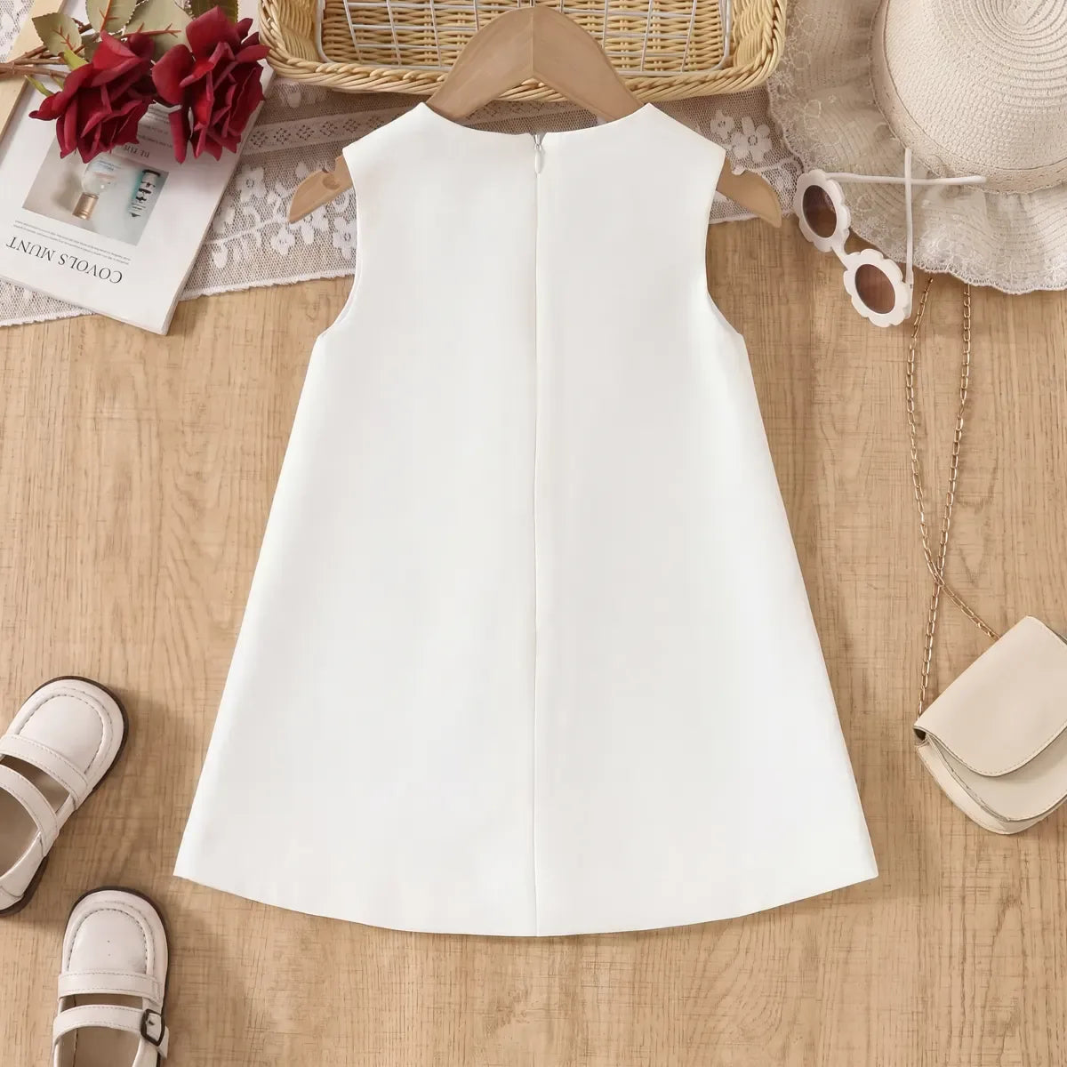 Girls White Rose Applique A-line Party Dress Party Dresses