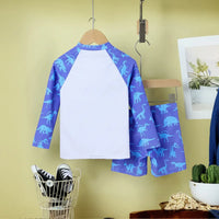 Boys Blue Dinosaur Printed Long Sleeves T-Shirt & Shorts Swimsuit Sets Sets