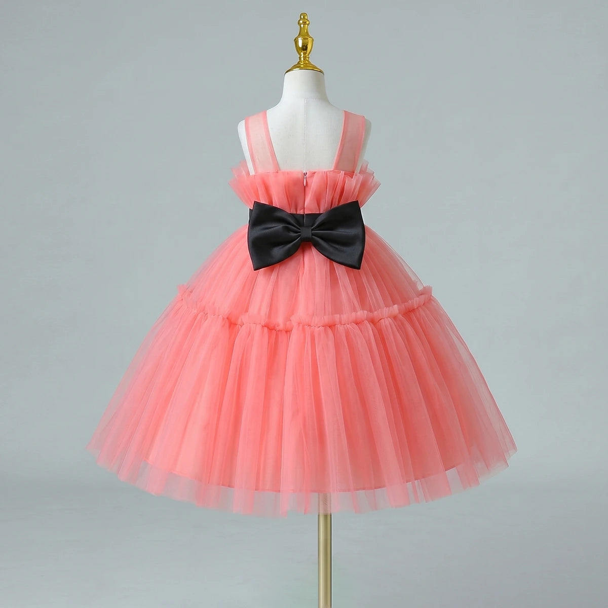 Girls Peach Sleeveless Tutu Partywear Dress With Back Bow Party Dresses