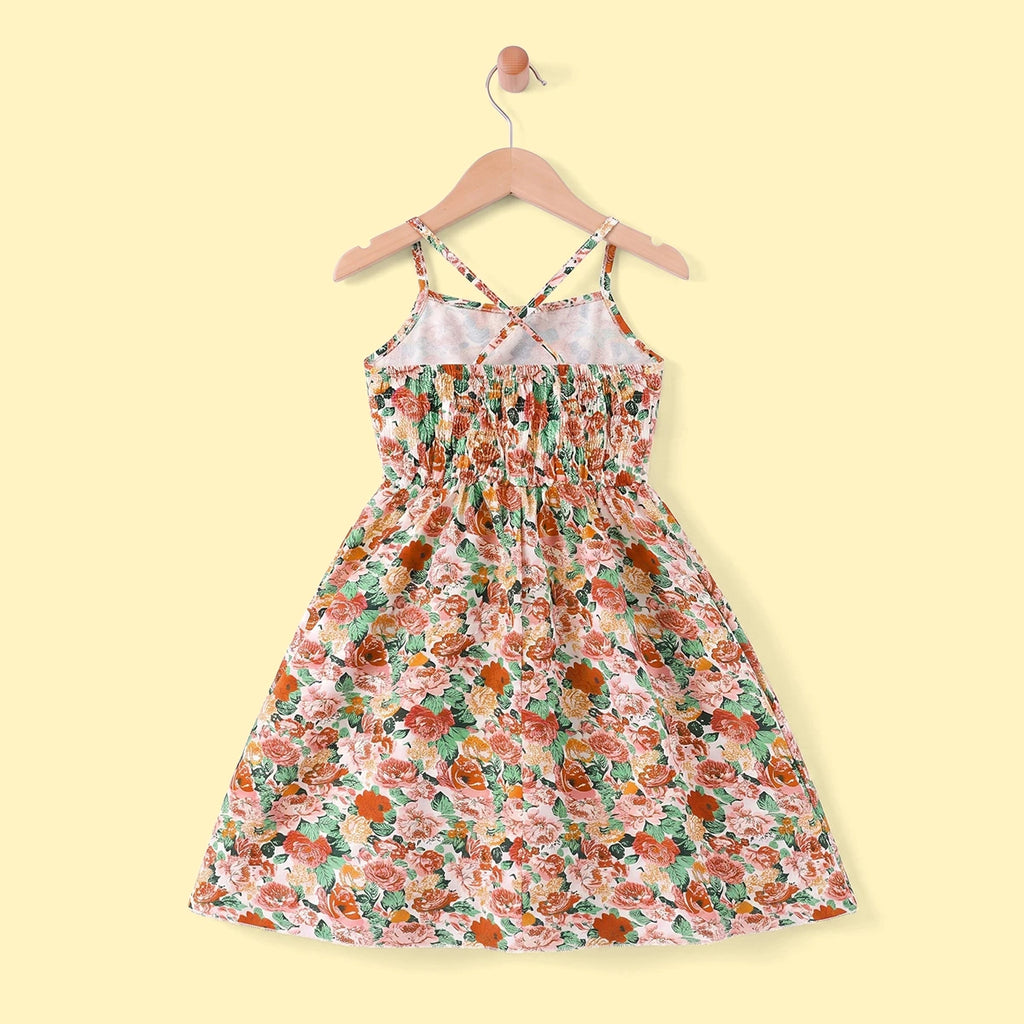 Girls Multicolour Floral Print Sleeveless Flared Dress Casual Dresses