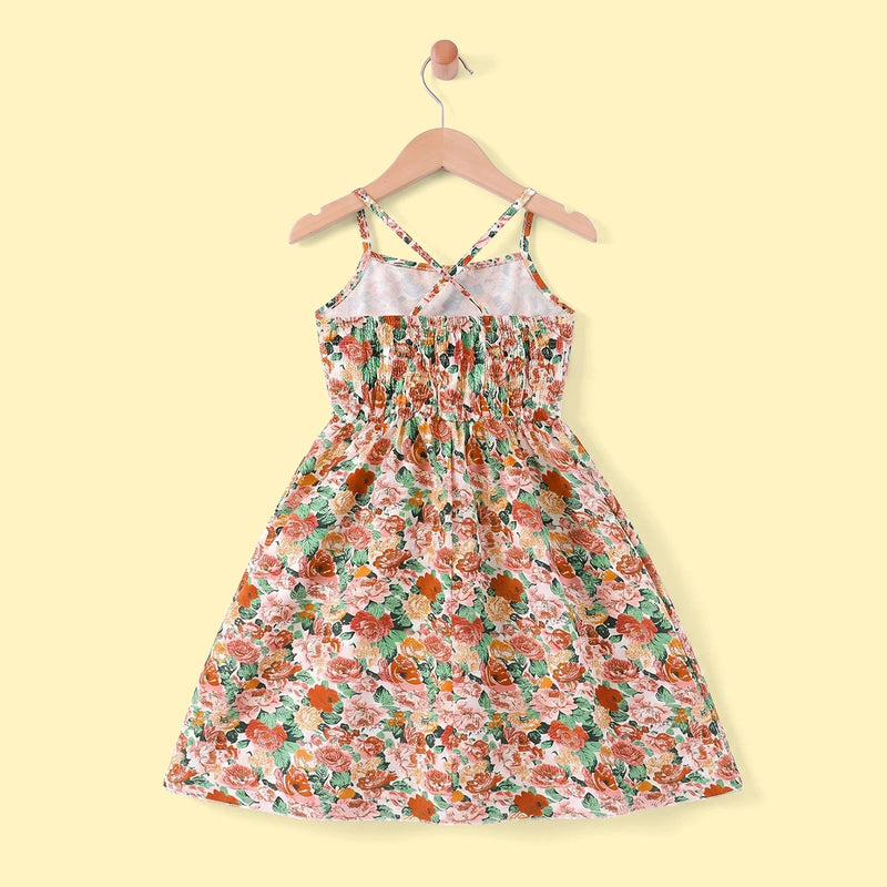 Girls Multicolour Floral Print Sleeveless Flared Dress Casual Dresses