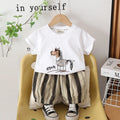Boys White Zebra Printed T-Shirt With Stripes Shorts Set Sets White 1-2 Y