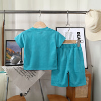 Boys Blue Embossed Print Short Sleeve T-Shirt With Shorts Sets 2 pc. Sets