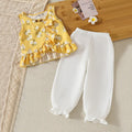 Girls Yellow Floral Ruffle Top With Pants Sets Sets Yellow 3-4 Y