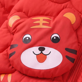 Girls Red Bear Ear On Hood Quilted Zip-up Jacket Coats & Jackets