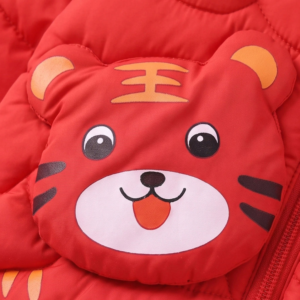 Girls Red Bear Ear On Hood Quilted Zip-up Jacket Coats & Jackets