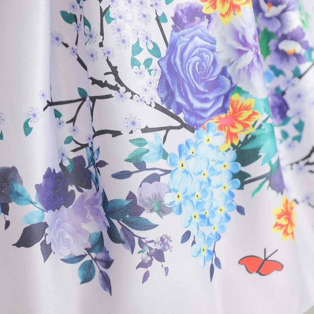 Girls Blue Floral Print Flutter Sleeve Fit & Flare Party Wear Dress Party Dresses