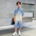 Boys Blue Ombre Printed Short Sleeve T-Shirt With Elasticated Shorts Sets Sets Blue 5-6 Y