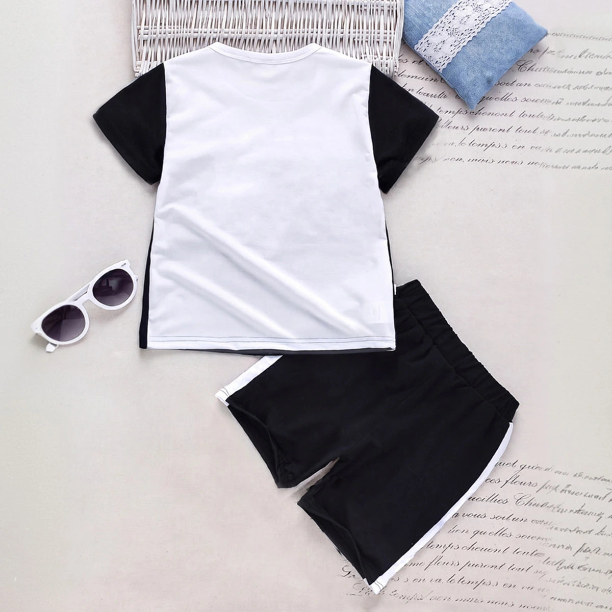Boys Black Typography print Round Neck T-Shirt With Shorts Sets 2 pc. Sets