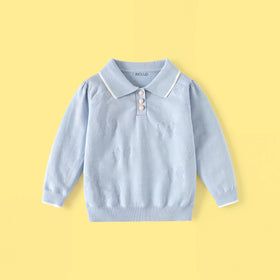 Girls Light Blue Long Sleeve Bow Embellished Polo Sweater Sweaters & Cardigans Light Blue 2-3 Y