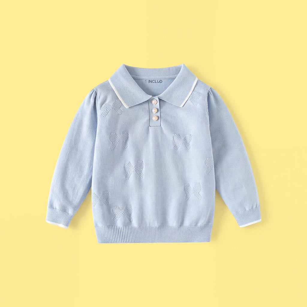 Girls Light Blue Long Sleeve Bow Embellished Polo Sweater Sweaters & Cardigans Light Blue 2-3 Y