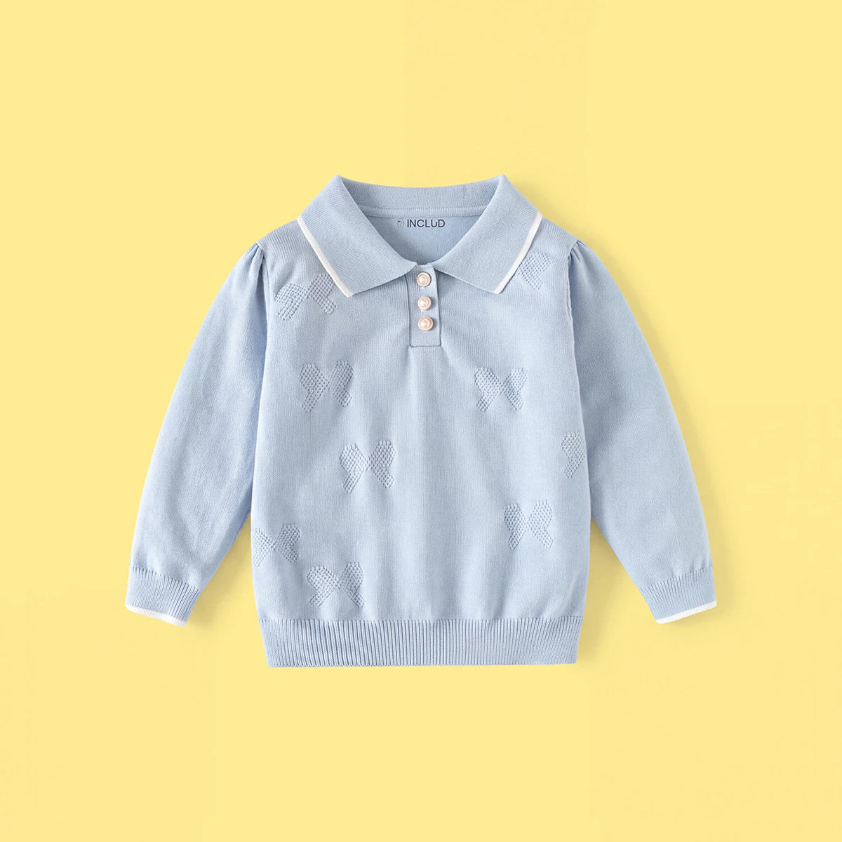 Girls Light Blue Long Sleeve Bow Embellished Polo Sweater Sweaters & Cardigans Light Blue 2-3 Y