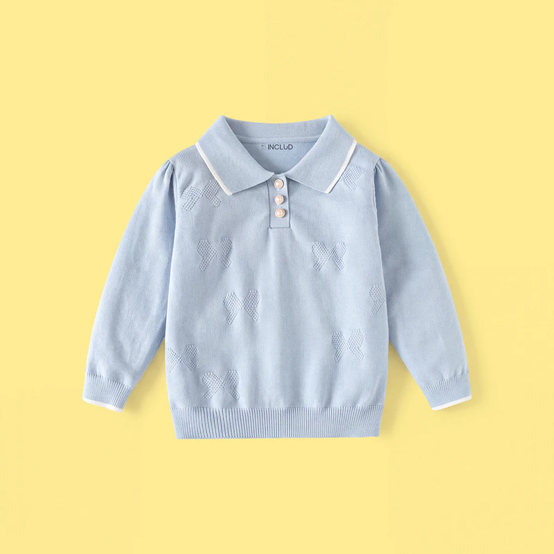 Girls Light Blue Long Sleeve Bow Embellished Polo Sweater Sweaters & Cardigans Light Blue 2-3 Y