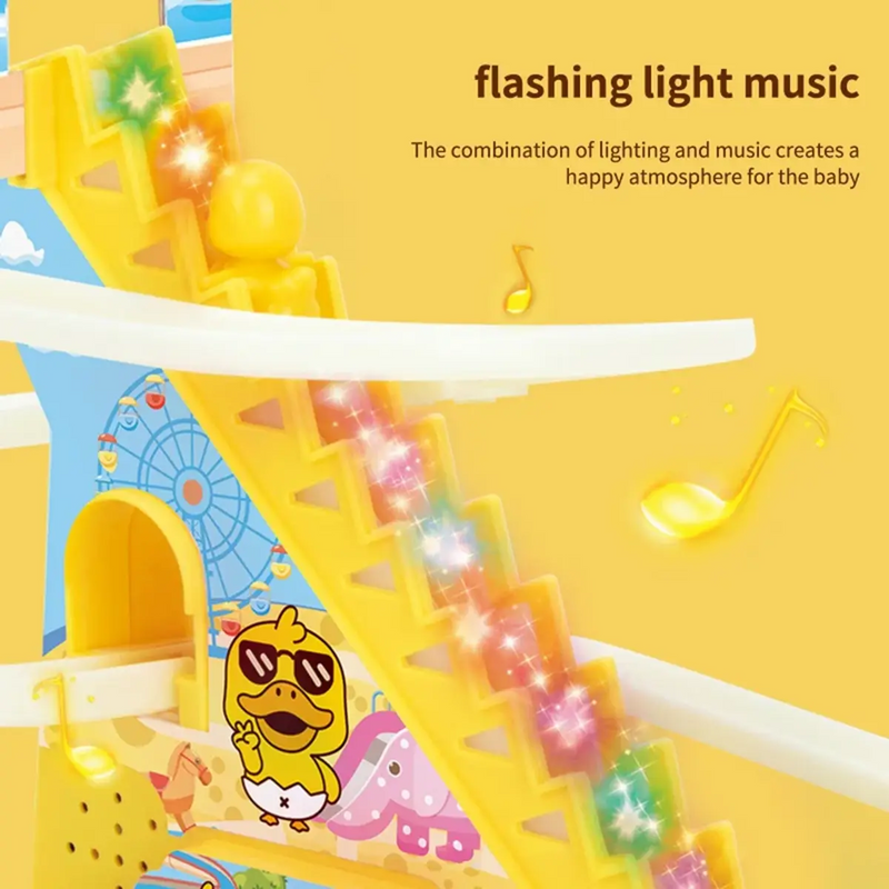 Kids Yellow Electric Duck Stair-Climbing Track Toy Trending Accessories