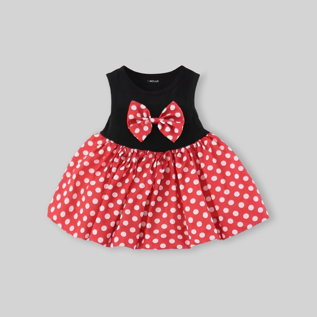 Girls Red Polka Dot Print Fit & Flare Dress With Bow Detail Casual Dresses