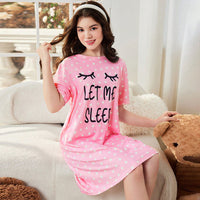 Girls Pink Polka Dot Print Night Dress Casual Dresses