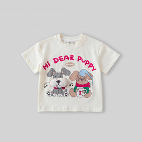 Girls Off White Short Sleeve Puppy Print T-Shirt Tshirts Off White 1-2 Y