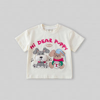 Girls Off White Short Sleeve Puppy Print T-Shirt Tshirts Off White 1-2 Y