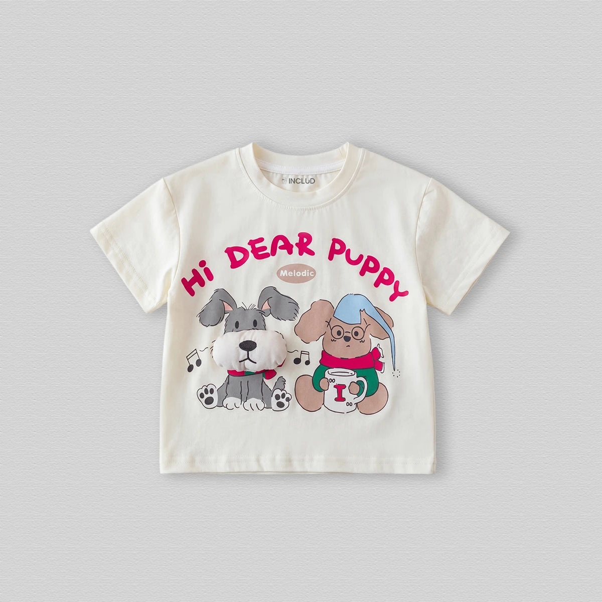 Girls Off White Short Sleeve Puppy Print T-Shirt Tshirts Off White 1-2 Y