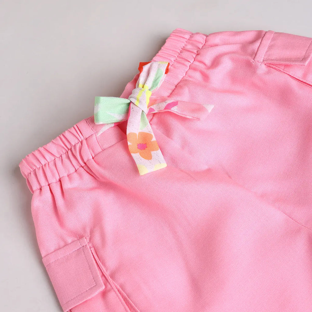 Girls Pink Floral Printed Top With Elasticated shorts Sets 2 pc. Sets