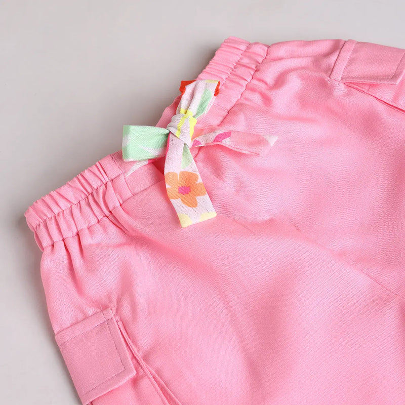 Girls Pink Floral Printed Top With Elasticated shorts Sets 2 pc. Sets