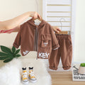 Boys Brown Typographic Printed Hooded Sweatshirt With Sleeveless Jacket & Joggers Set Sets Brown 1-2 Y