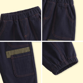 Boys Navy Blue Embroidered Jogger Pants