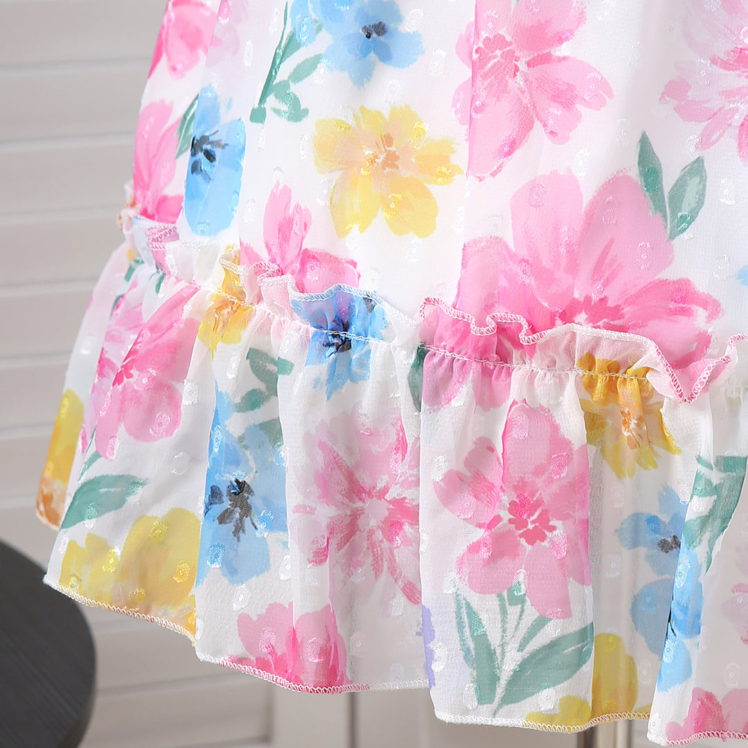 Girls Multicolor Floral Print Fit & Flare Dress Casual Dresses